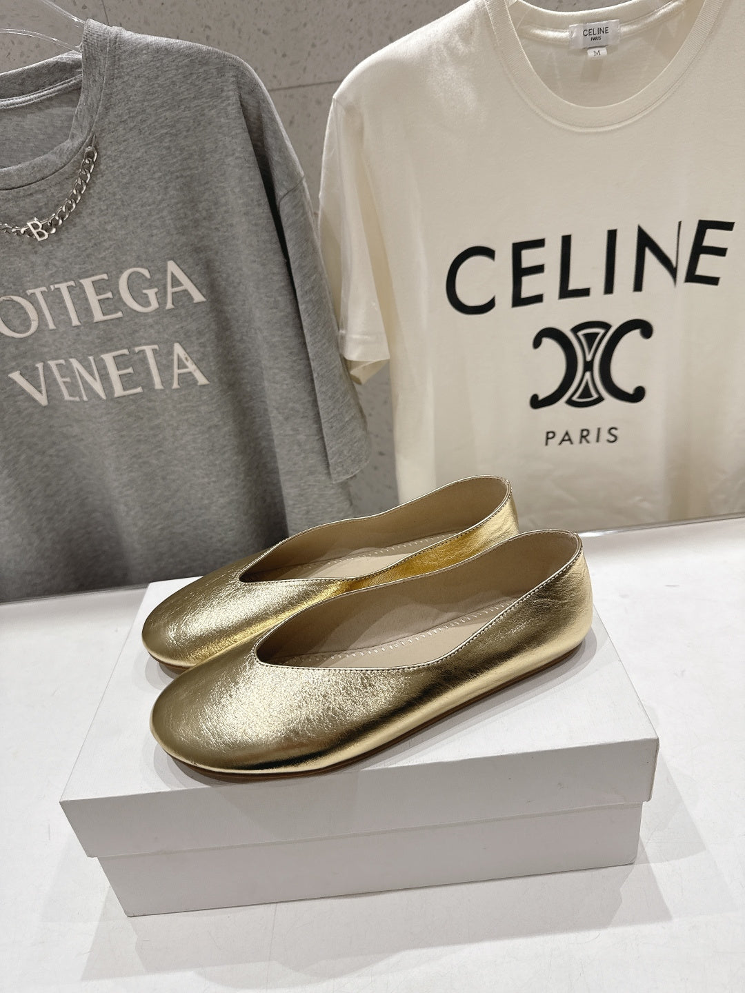 THE ROW 26S BALLET FLATS IN GOLD CALFSKIN