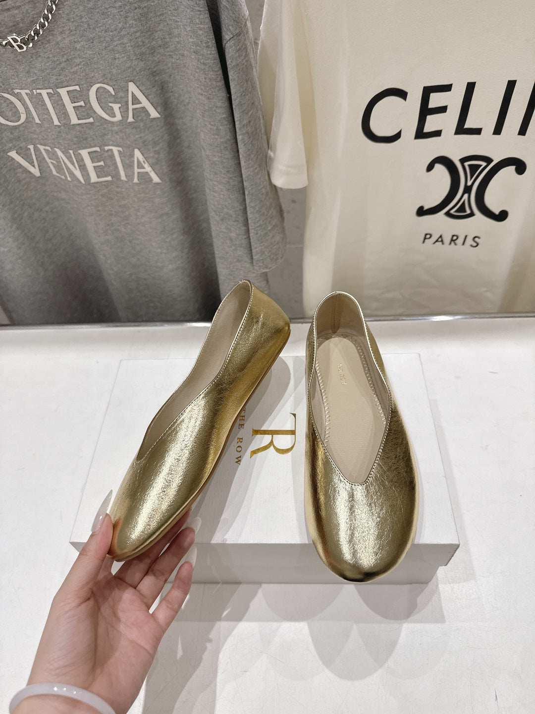 THE ROW 26S BALLET FLATS IN GOLD CALFSKIN