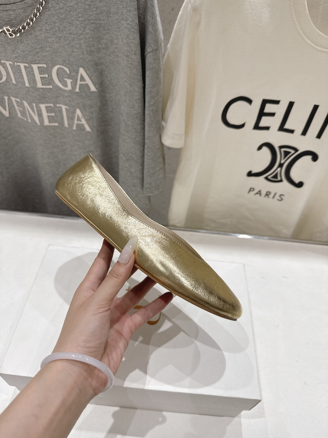 THE ROW 26S BALLET FLATS IN GOLD CALFSKIN