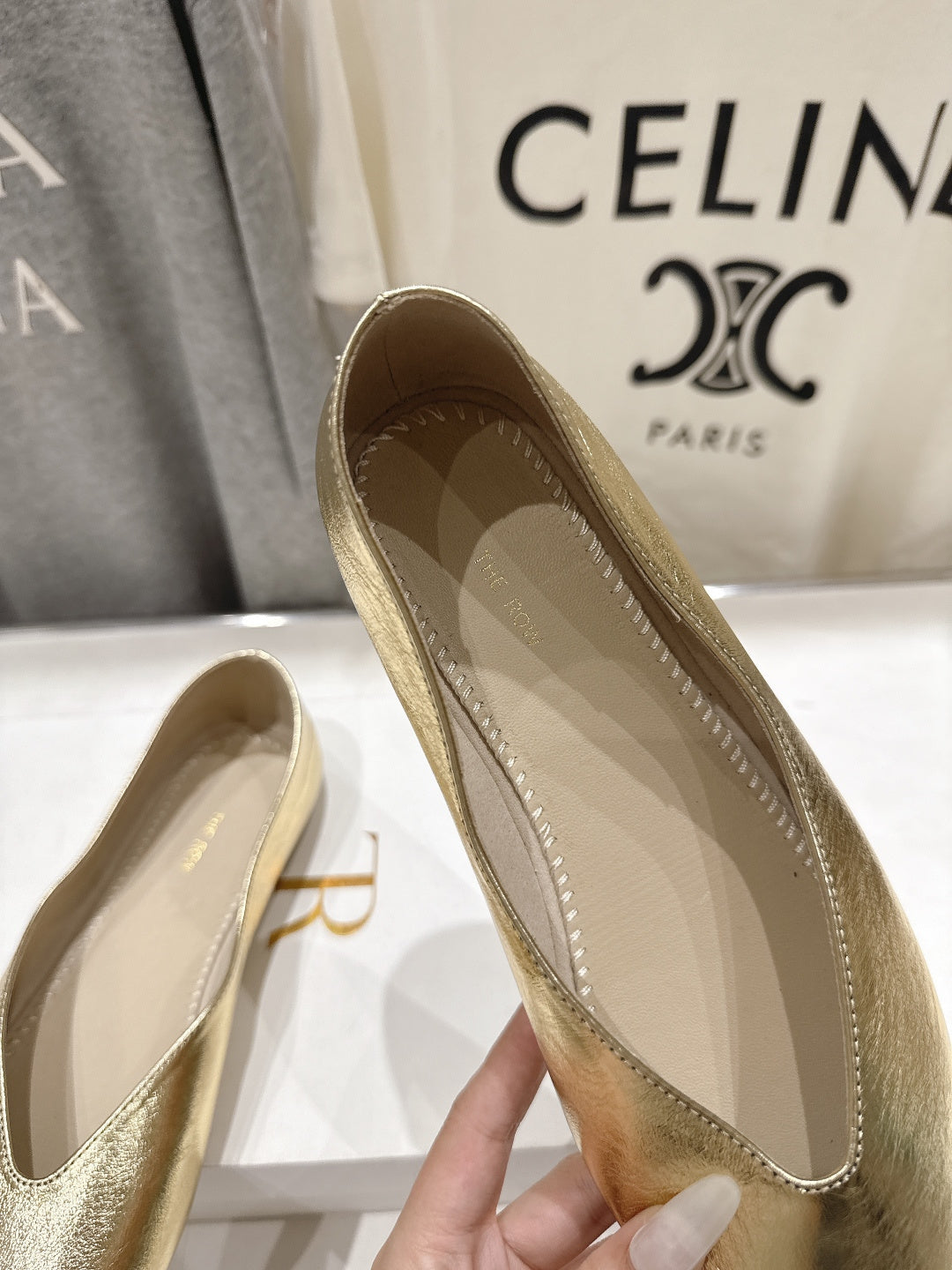 THE ROW 26S BALLET FLATS IN GOLD CALFSKIN