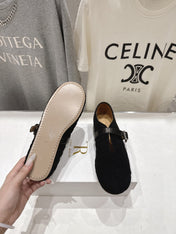 THE ROW 26S MARY JANE FLATS IN BLACK SUEDE