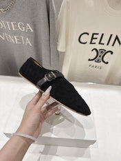 THE ROW 26S MARY JANE FLATS IN BLACK SUEDE