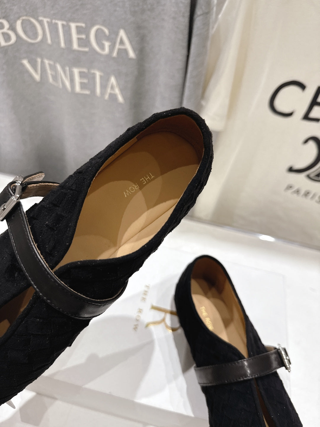 THE ROW 26S MARY JANE FLATS IN BLACK SUEDE