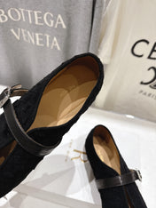 THE ROW 26S MARY JANE FLATS IN BLACK SUEDE