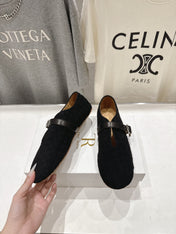 THE ROW 26S MARY JANE FLATS IN BLACK SUEDE