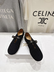 THE ROW 26S MARY JANE FLATS IN BLACK SUEDE