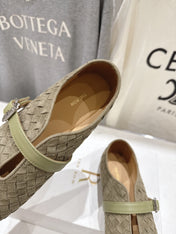 THE ROW 26S MARY JANE FLATS IN OLIVE BROWN SUEDE