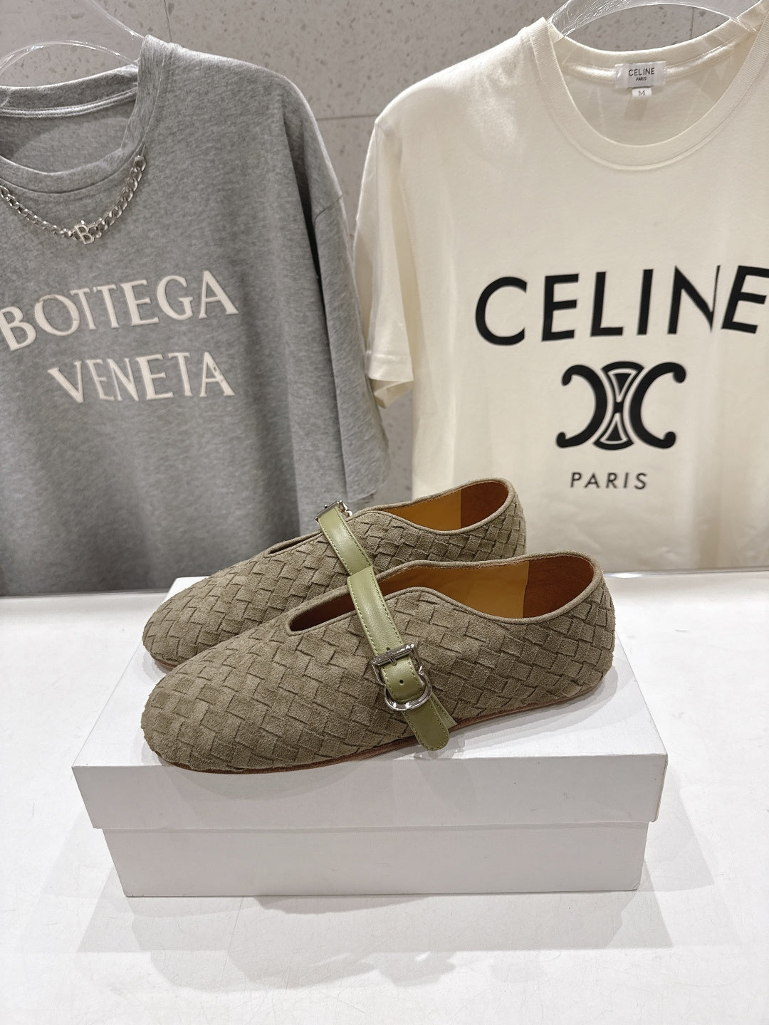 THE ROW 26S MARY JANE FLATS IN OLIVE BROWN SUEDE