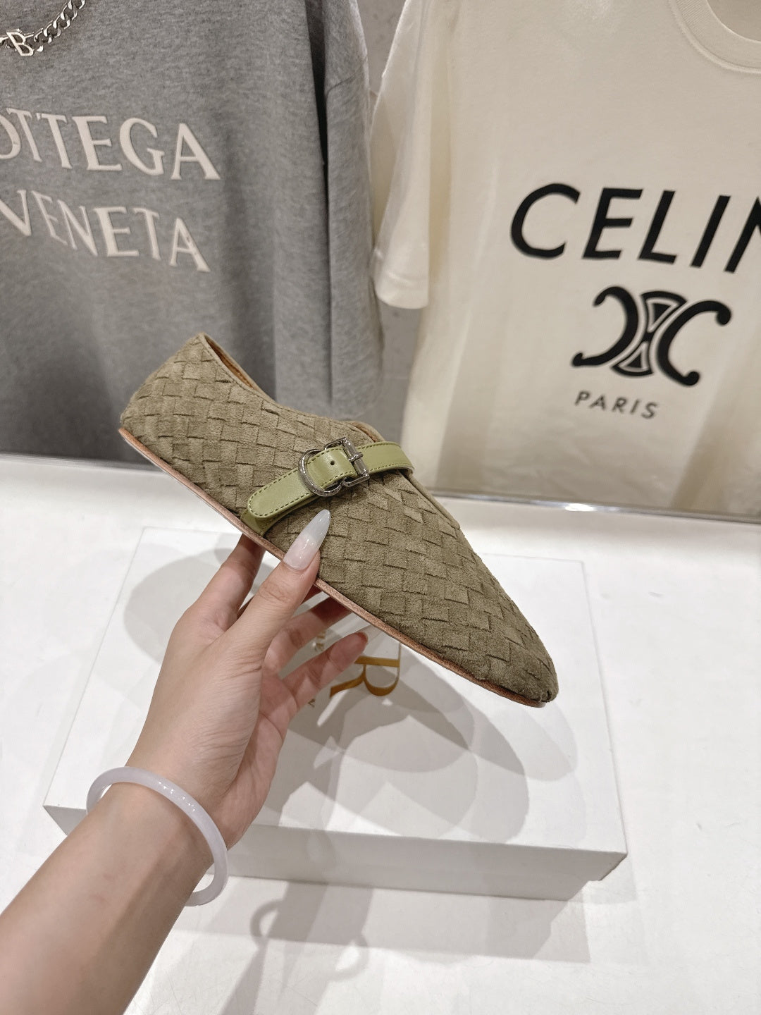 THE ROW 26S MARY JANE FLATS IN OLIVE BROWN SUEDE