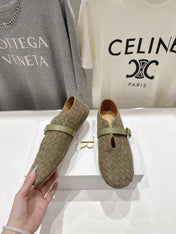 THE ROW 26S MARY JANE FLATS IN OLIVE BROWN SUEDE