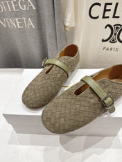 THE ROW 26S MARY JANE FLATS IN OLIVE BROWN SUEDE