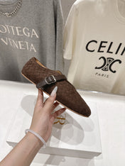 THE ROW 26S MARY JANE FLATS IN CHOCOLATE BROWN SUEDE