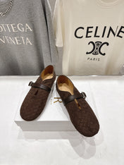 THE ROW 26S MARY JANE FLATS IN CHOCOLATE BROWN SUEDE