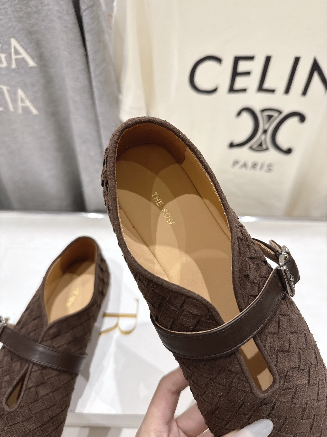 THE ROW 26S MARY JANE FLATS IN CHOCOLATE BROWN SUEDE
