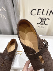 THE ROW 26S MARY JANE FLATS IN CHOCOLATE BROWN SUEDE