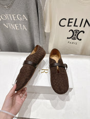 THE ROW 26S MARY JANE FLATS IN CHOCOLATE BROWN SUEDE
