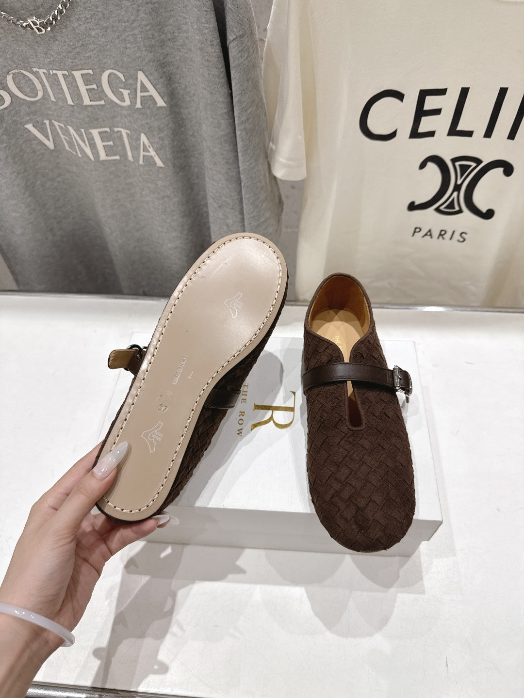 THE ROW 26S MARY JANE FLATS IN CHOCOLATE BROWN SUEDE