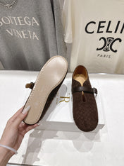 THE ROW 26S MARY JANE FLATS IN CHOCOLATE BROWN SUEDE