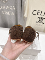 THE ROW 26S MARY JANE FLATS IN CHOCOLATE BROWN SUEDE