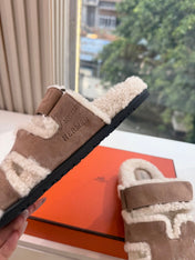 HM 26S SANDAL IN BEIGE WOOL AND BROWN SUEDE