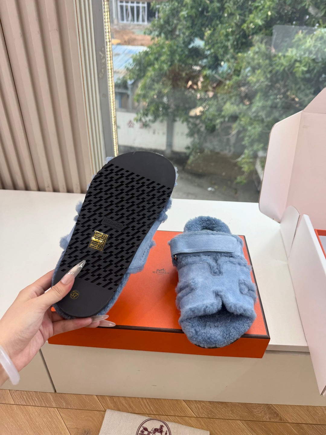 HM 26S SANDAL IN SKY BLUE WOOL AND SUEDE
