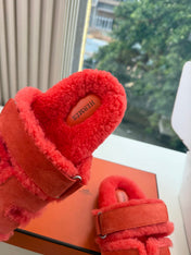 HM 26S SANDAL IN ORANGE RED WOOL AND SUEDE