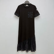 MONCLER 26S SHORT-SLEEVE LACE HEM MIDI DRESS 682