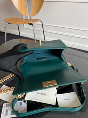 CHANEL 25S BOY BAG 25 IN DARK GREEN LAMBSKIN