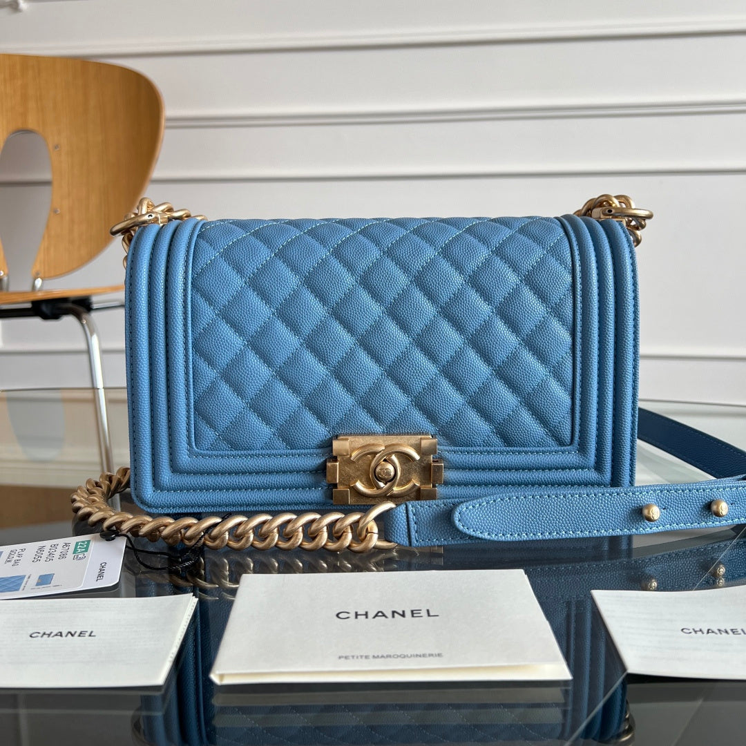 CHANEL 25S BOY BAG 25 IN BLUE CAVIAR