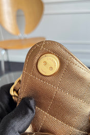 CHANEL 25S HOBO BAG 40 IN METALLIC BROWN CAVIAR WITH GOLD HARDWARE