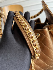CHANEL 25S HOBO BAG 40 IN METALLIC BROWN CAVIAR WITH GOLD HARDWARE