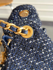 CHANEL 25S HOBO BAG 30 IN NAVY BLUE TWEED WITH GOLD HARDWARE