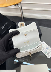 CHANEL 25S FLAP CHARM BAG 13 IN WHITE LAMBSKIN