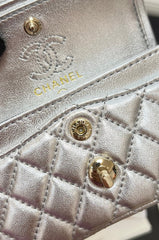 CHANEL 25S FLAP CHARM BAG 13 IN SILVER METALLIC LAMBSKIN