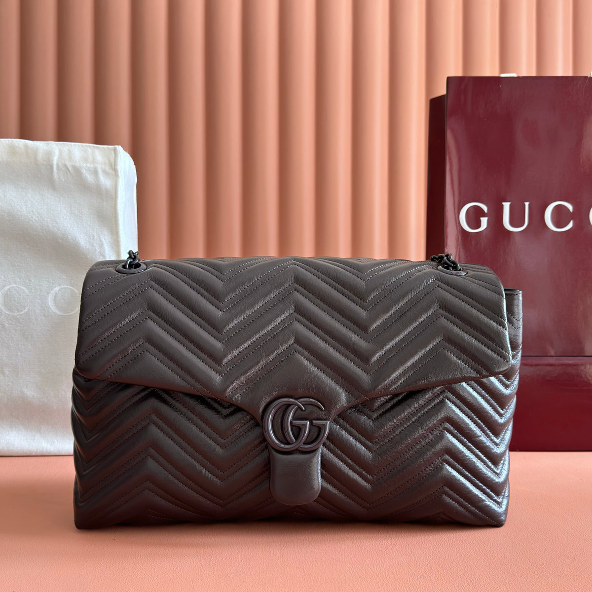 GUCCI 26S GG MARMONT BAG 37 IN DARK BROWN CALFSKIN