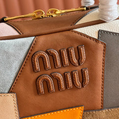 MIUMIU 26S BEAU TOP HANDLE BAG 28 IN COGNAC LEATHER PATCHWORK GOLD HARDWARE