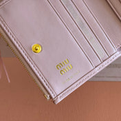 MIUMIU 26S SMALL MATELASSE CARD HOLDER 11 IN LIGHT PINK CALFSKIN GOLD HARDWARE
