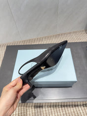 PRADA 26S POINTED TOE SLINGBACK HIGH HEELS 55MM IN BLACK SHEEPSKIN WITH LOGO