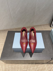 PRADA 26S POINTED TOE PUMPS 55MM IN DEEP WINE RED SHEEPSKIN WITH LOGO