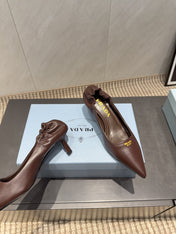 PRADA 26S POINTED TOE PUMPS 55MM IN CHOCOLATE BROWN SHEEPSKIN