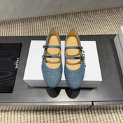 CELINE 26S BALLET FLATS IN BLUE DENIM