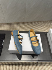 CELINE 26S BALLET FLATS IN BLUE DENIM