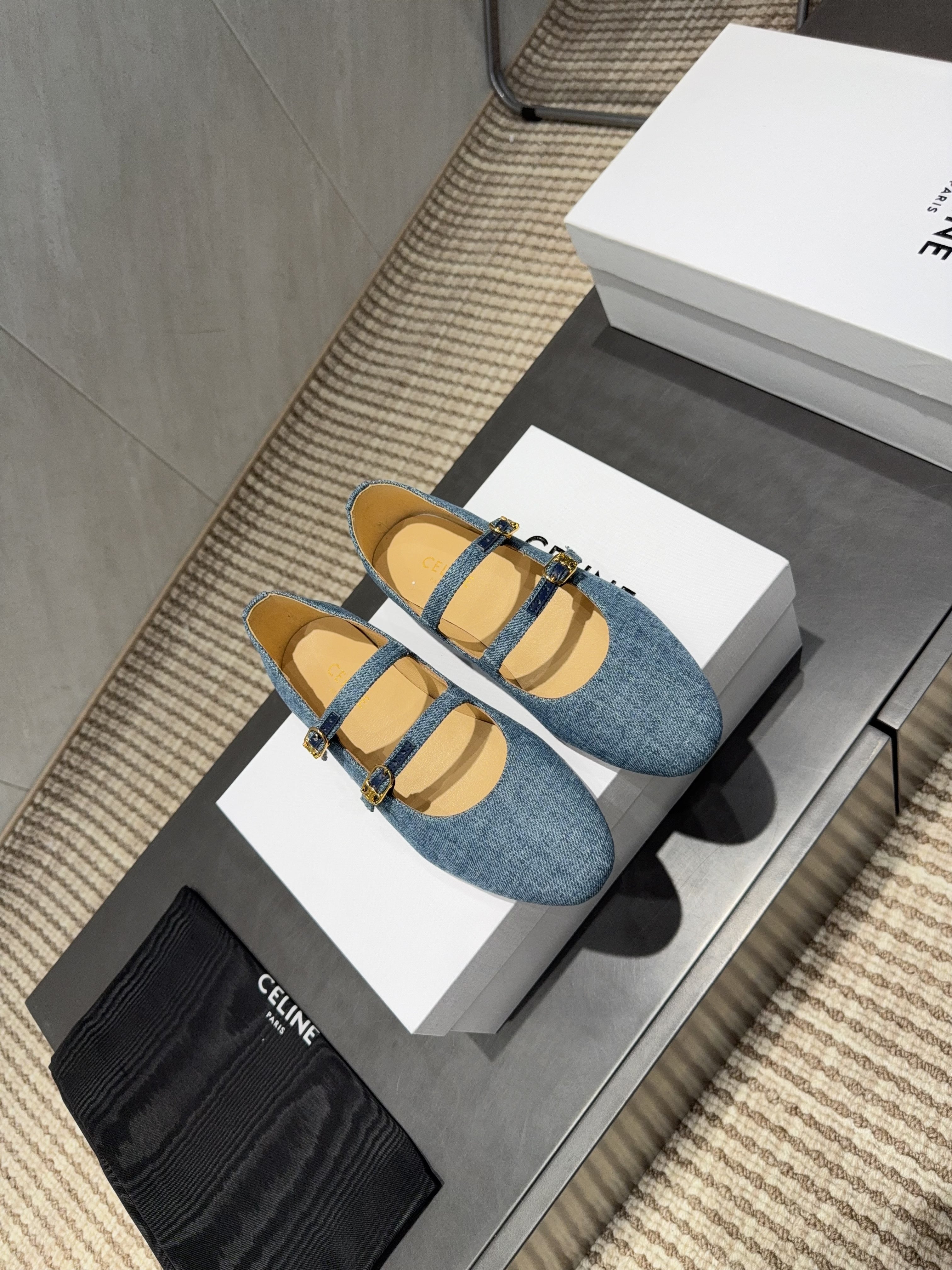 CELINE 26S BALLET FLATS IN BLUE DENIM