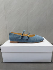 CELINE 26S BALLET FLATS IN BLUE DENIM