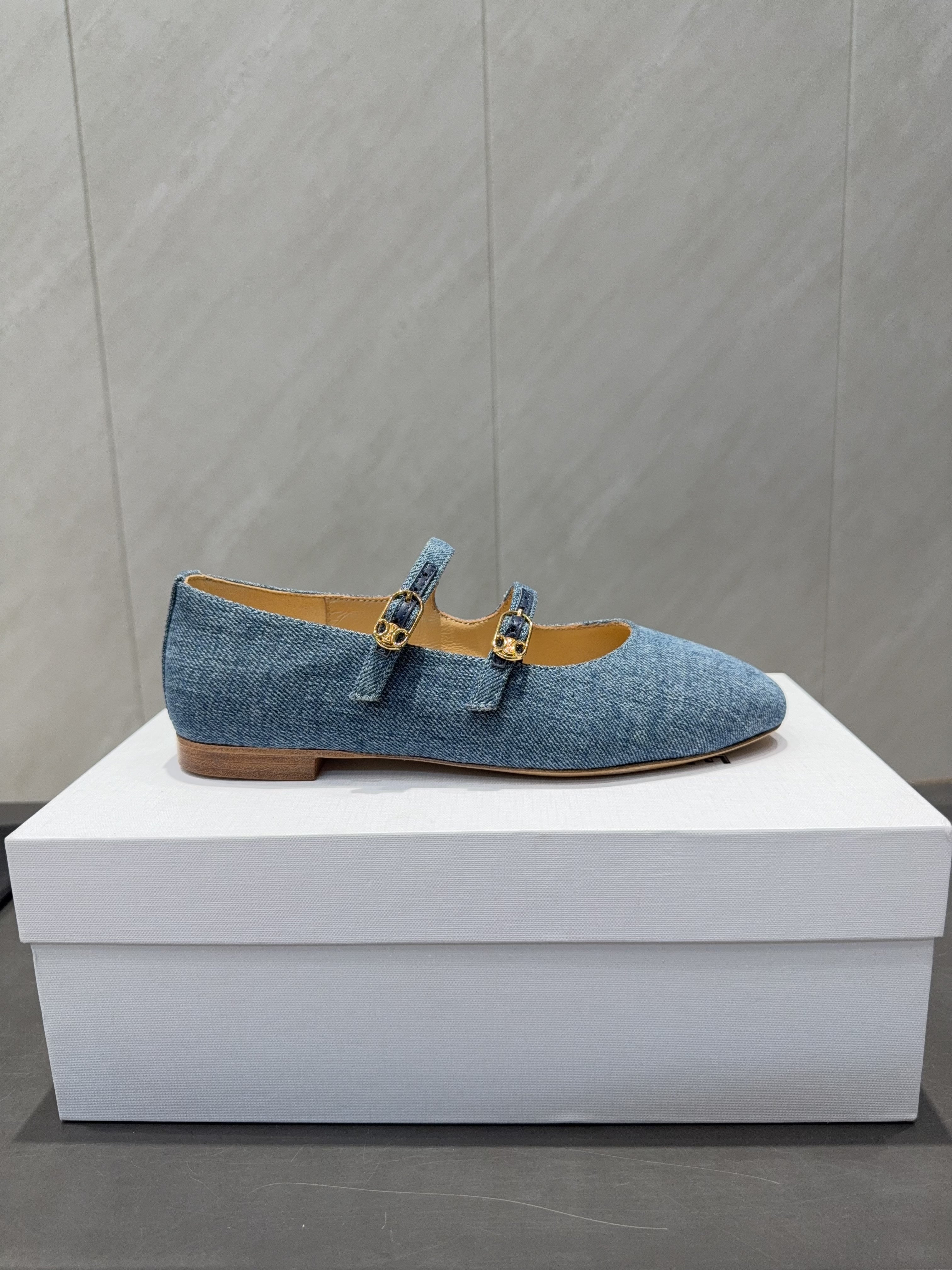CELINE 26S BALLET FLATS IN BLUE DENIM