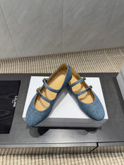 CELINE 26S BALLET FLATS IN BLUE DENIM