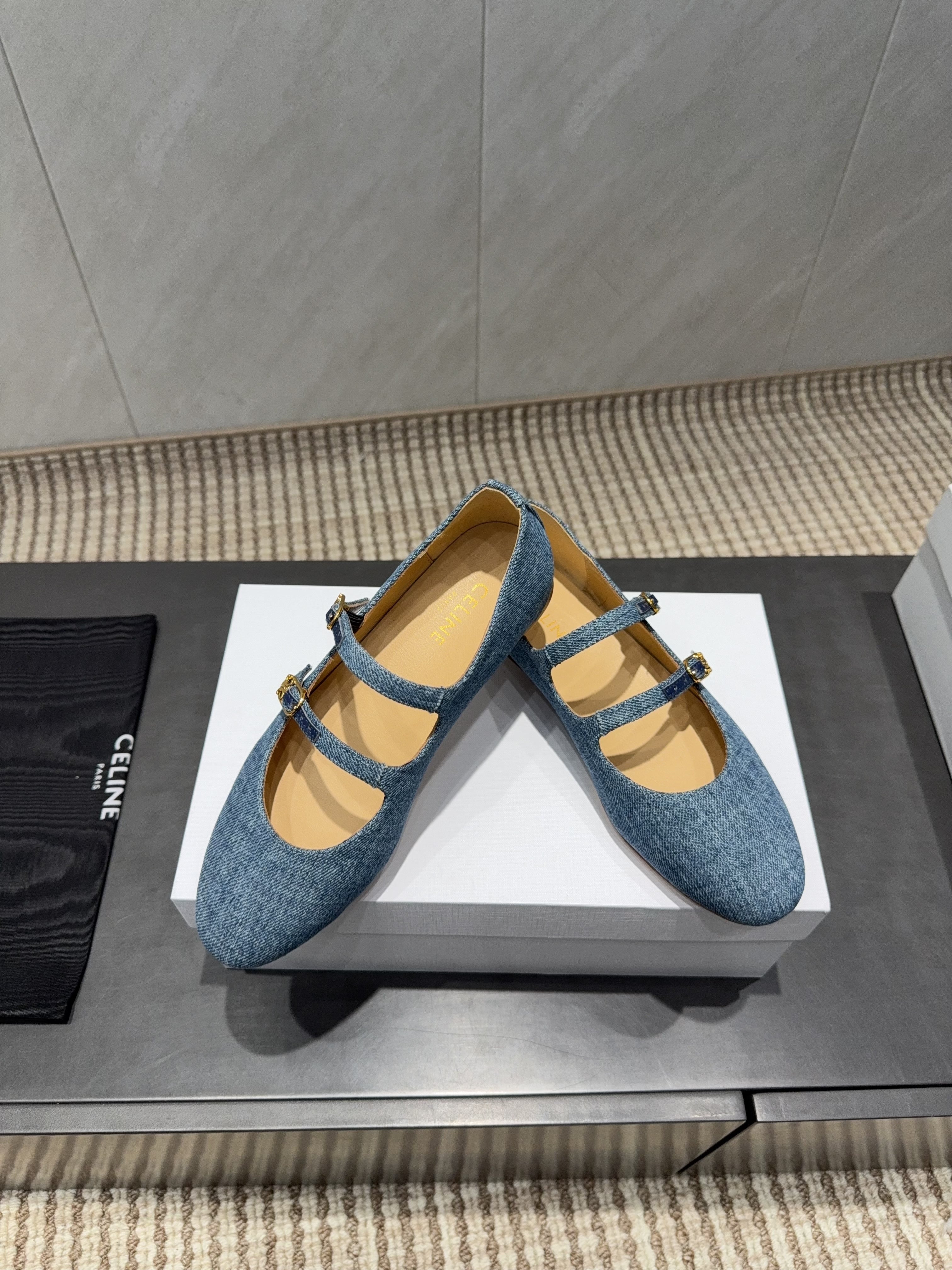 CELINE 26S BALLET FLATS IN BLUE DENIM