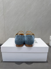 CELINE 26S BALLET FLATS IN BLUE DENIM