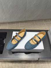 CELINE 26S BALLET FLATS IN BLUE DENIM
