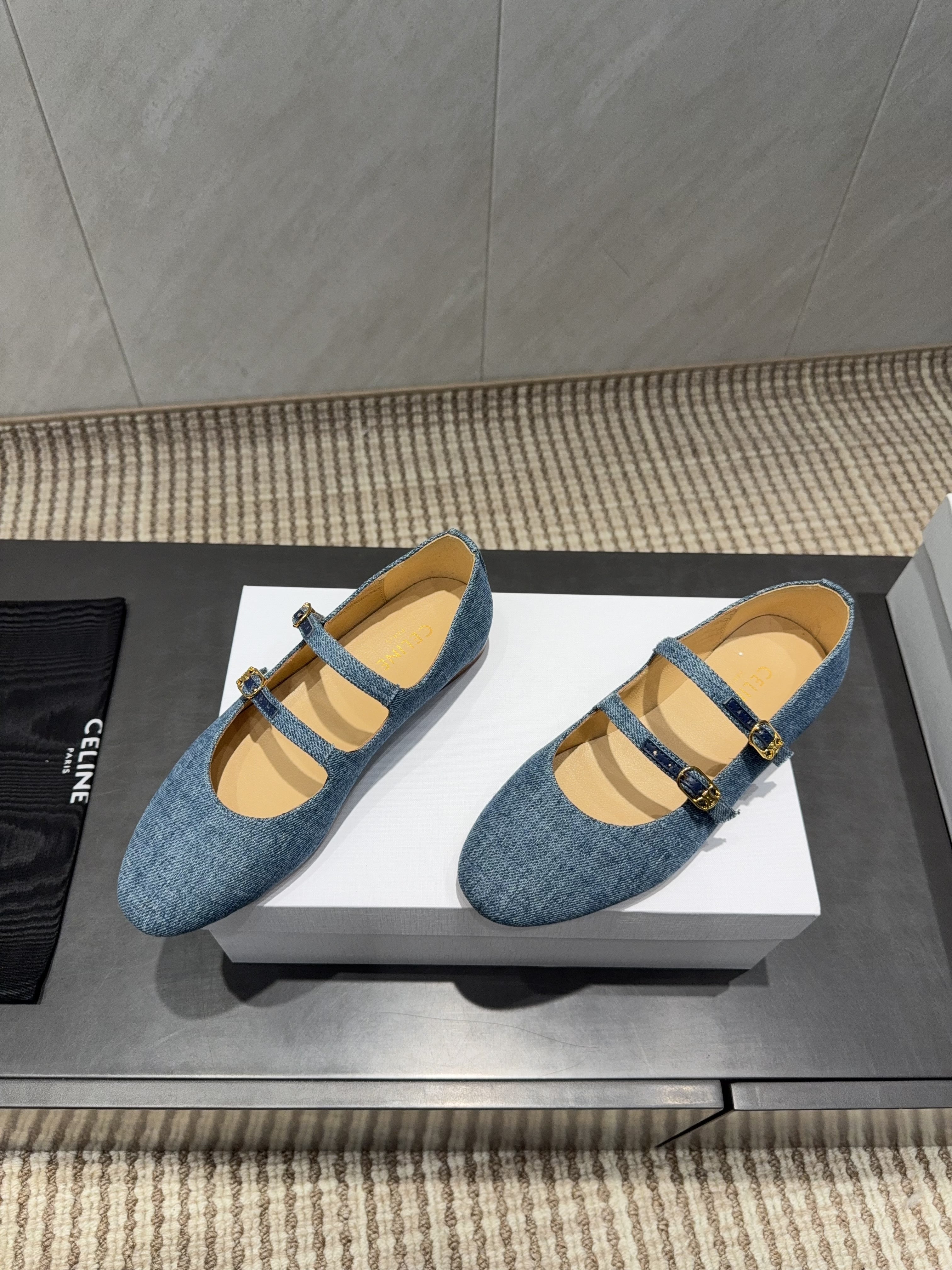 CELINE 26S BALLET FLATS IN BLUE DENIM